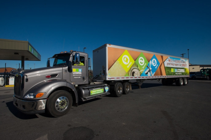 A LCSWMA truck pulling up to the Transfer Station Complex