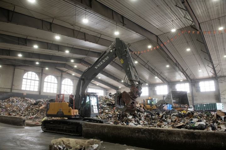 The interior of the Transfer Station Complex with piles of trash